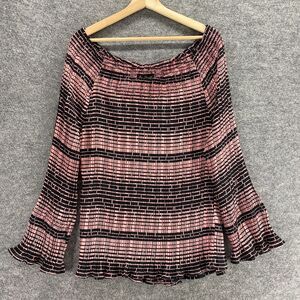 Ashley Steward Top Women 3XL Plus Pink Black Off Shoulder Long Sleeve